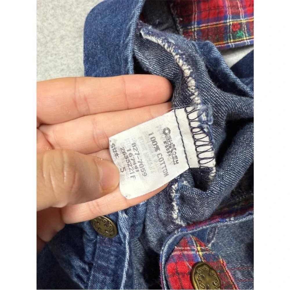 Vintage OshKosh Overalls with Red Plaid Details and matching Button Up Shirt set